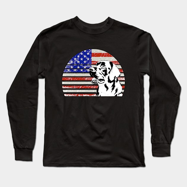 Labrador Retriever  Vintage dog on American flag - BLACK Labrador Retriever  DAD and MOM Gift Long Sleeve T-Shirt by YANISOVE